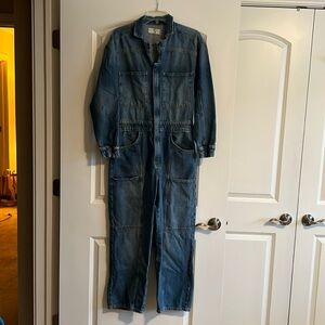 Free People denim jumpsuit.